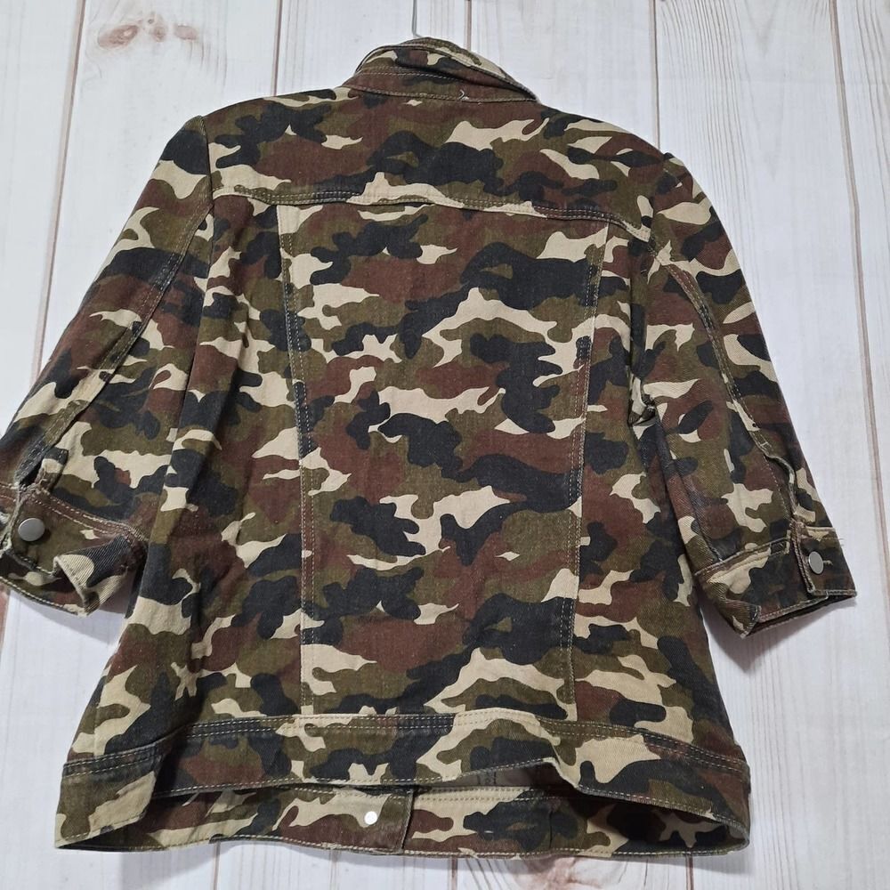 Camo Denim Jacket Button Up 3/4 Sleeve Jean Jacket Military‎ Utility Coat - Picture 2 of 8
